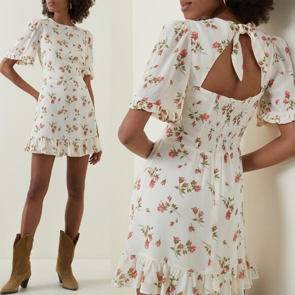 Reformation Alaina Floral Mini Dress 10 Cream Viscose - Picture 1 of 7